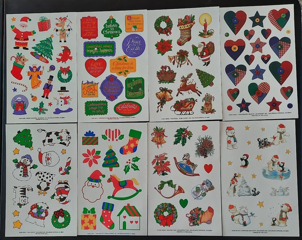 VTG LOT 8 SHEETS NEW CURRENT CHRISTMAS HOLIDAY STICKERS Scrapbooking ACID FREE-image