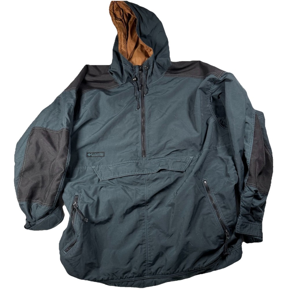 Vintage Columbia XL Navy Beige Hooded Windbreaker Pullover Jacket for Men