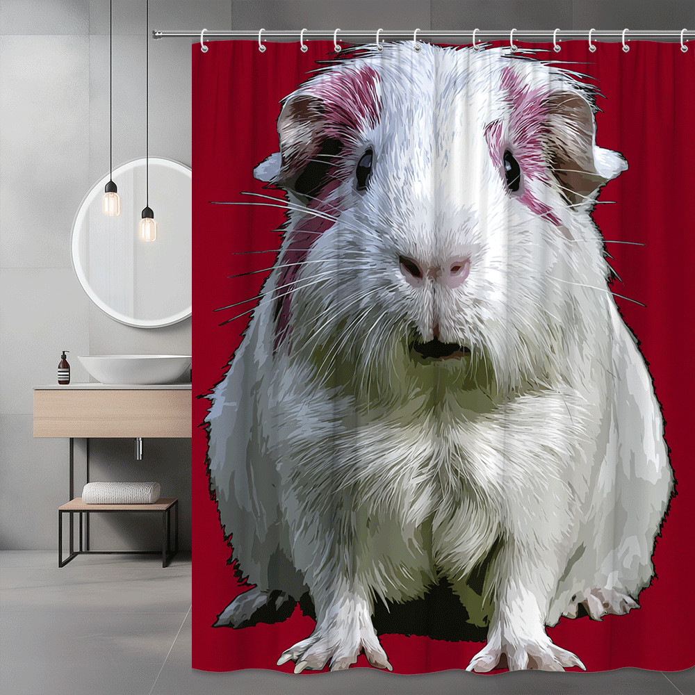 Guinea Pig Shower Curtain Red Background Animal Print