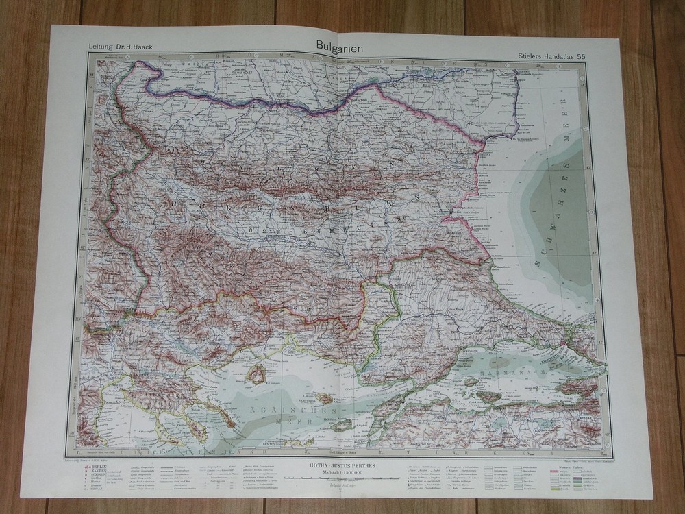 1927 Original Vintage Map Of Bulgaria / Turkey / Greece / Istanbul Sofia