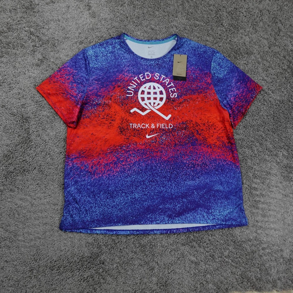 Team USA Shirt Mens 2XL Nike Dri Fit Running Track Field Miler Splatter Swoosh