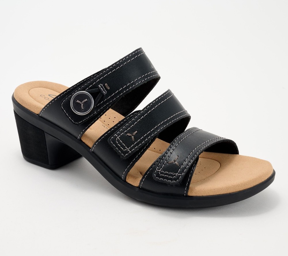Clarks Footwear Women's Sz 8.5 Collection Leather Heeled Sandals Black A685441