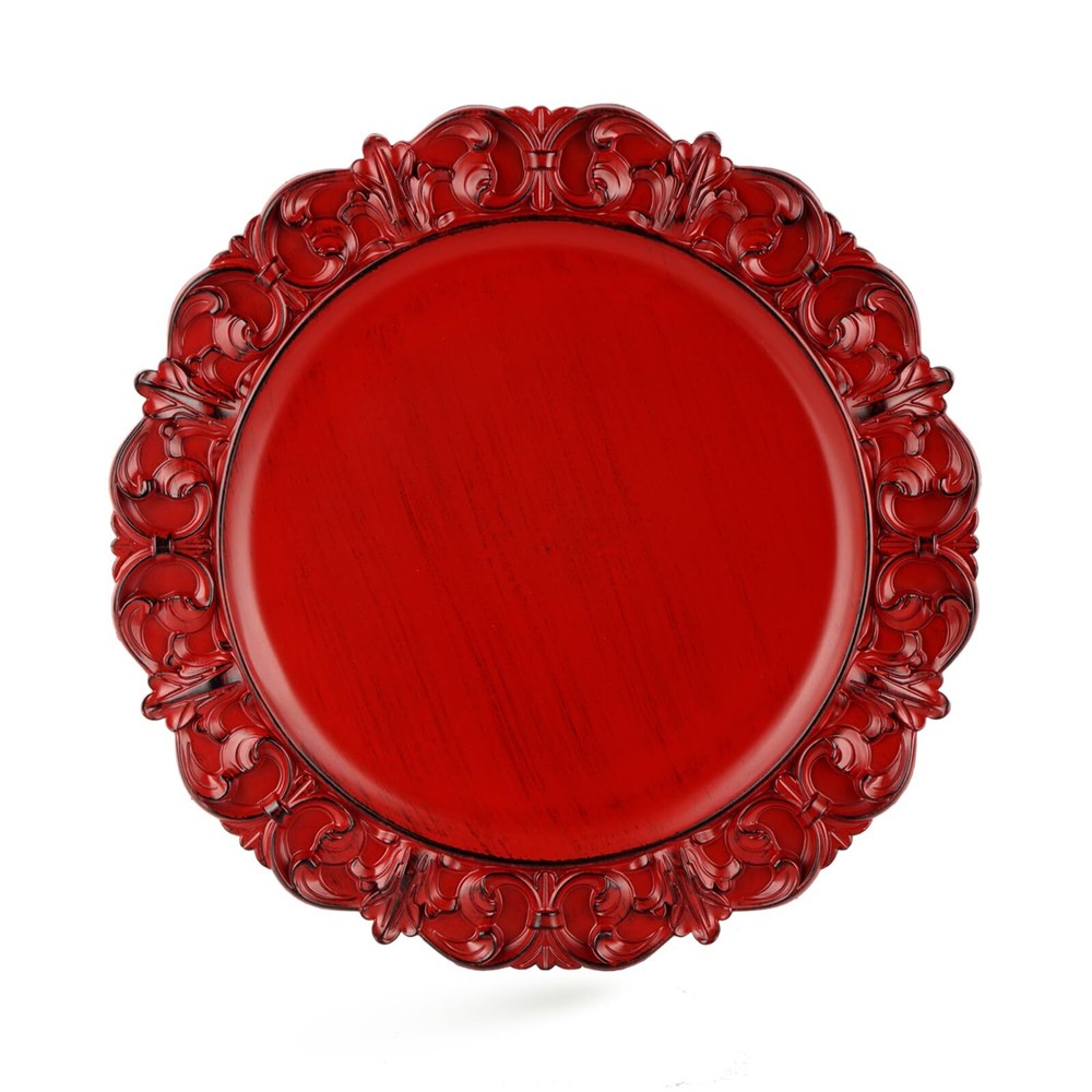 Gifturbo 13 Antique Red Charger Plate Set of 6 Chargers  Dinner Plates  Embossed