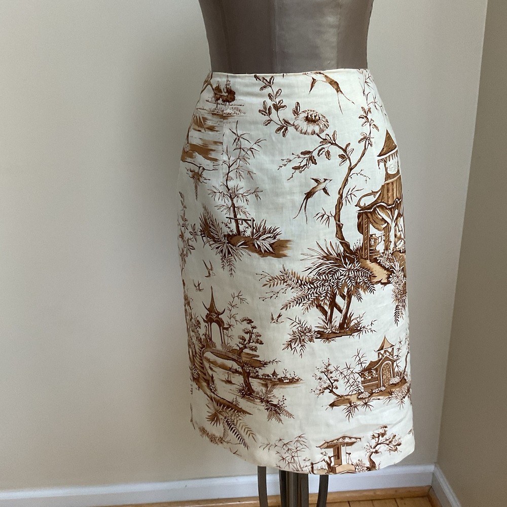 Silk Club Collection  Skirt 100% Linen  #toile # Pencile White Beige Size 6