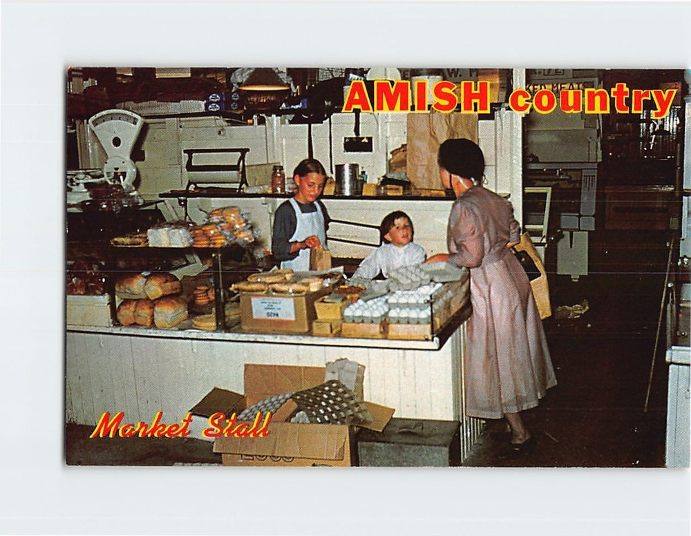 Postcard Amish Farmer's Market Stands Lancaster Pennsylvania USA