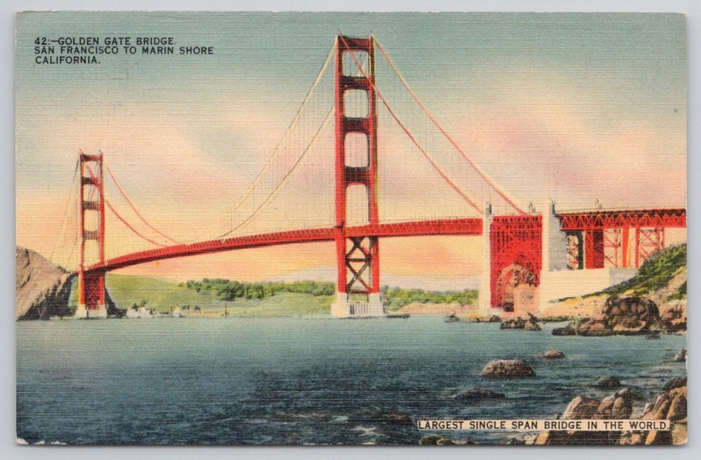 1939 Golden Gate Bridge San Francisco Linen Postcard Posted