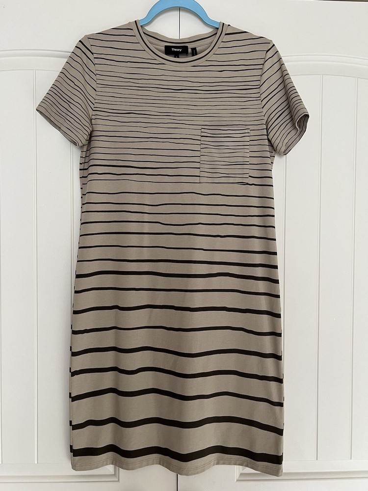 Theory Short Sleeve Pima Cotton Blend Striped Dress T-Shirt Size S