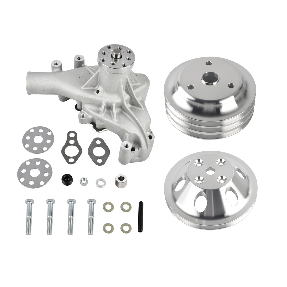 Satin Water Pump LWP Pulley Triple Groove Crank Pulley Kit for Chevy 350 SB