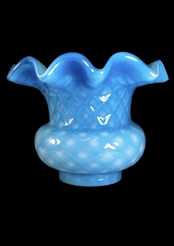 Fenton Blue Diamond Quilted Opalescent Ruffled Glass Lamp Shade 2 1/4