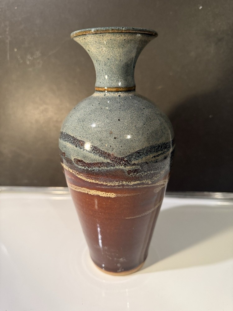 Art Pottery Vase Blue And Brown