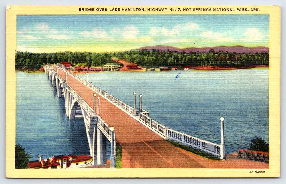 Vintage Old Antique Postcard Bridge Lake Hot Springs National Park Arkansas Usa