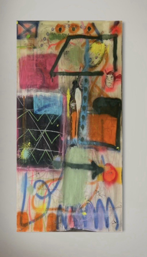 Large Raw Canvas Abstract Painting, Modern Graffiti Wall Art, Contemporary 6'x3'-image