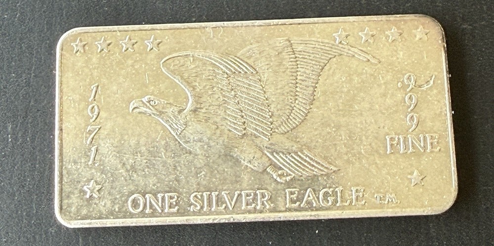 1971 One Silver Eagle W H Foster Co. 1oz .999 Fine Silver Vintage Art Bar