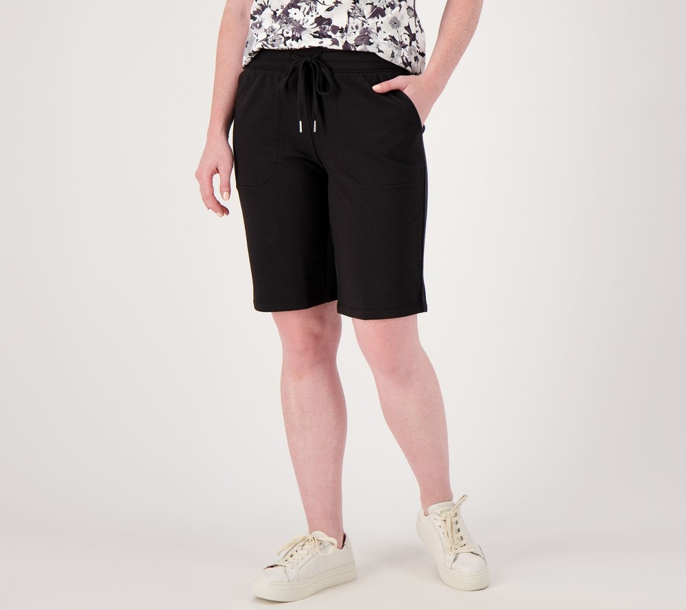 Denim & Co. Women's Shorts Sz S Active French Terry Pull-On Bermuda Black
