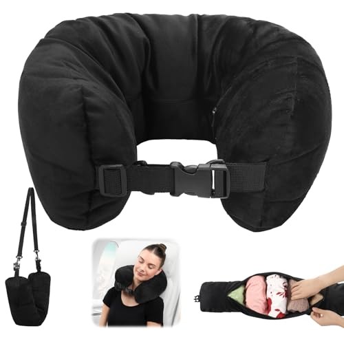 Stuffable Velvet Travel Pillow for Extra Luggage Storage