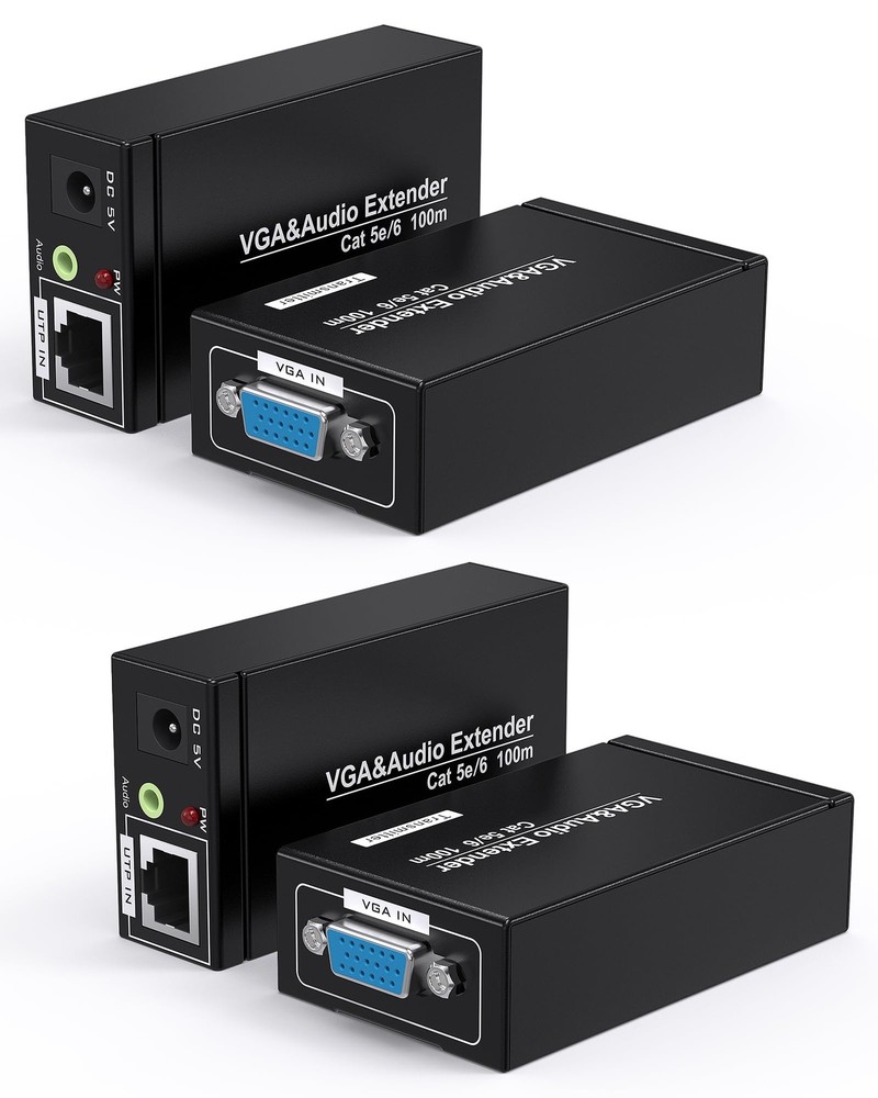 2 Pack VGA Extender Over Cat6 Cat5e up to 328ft / 100M Video VGA Extension Ad...