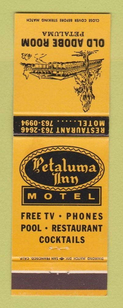 Matchbook Cover - Petaluma Inn Motel Petaluma CA Old Adobe Room