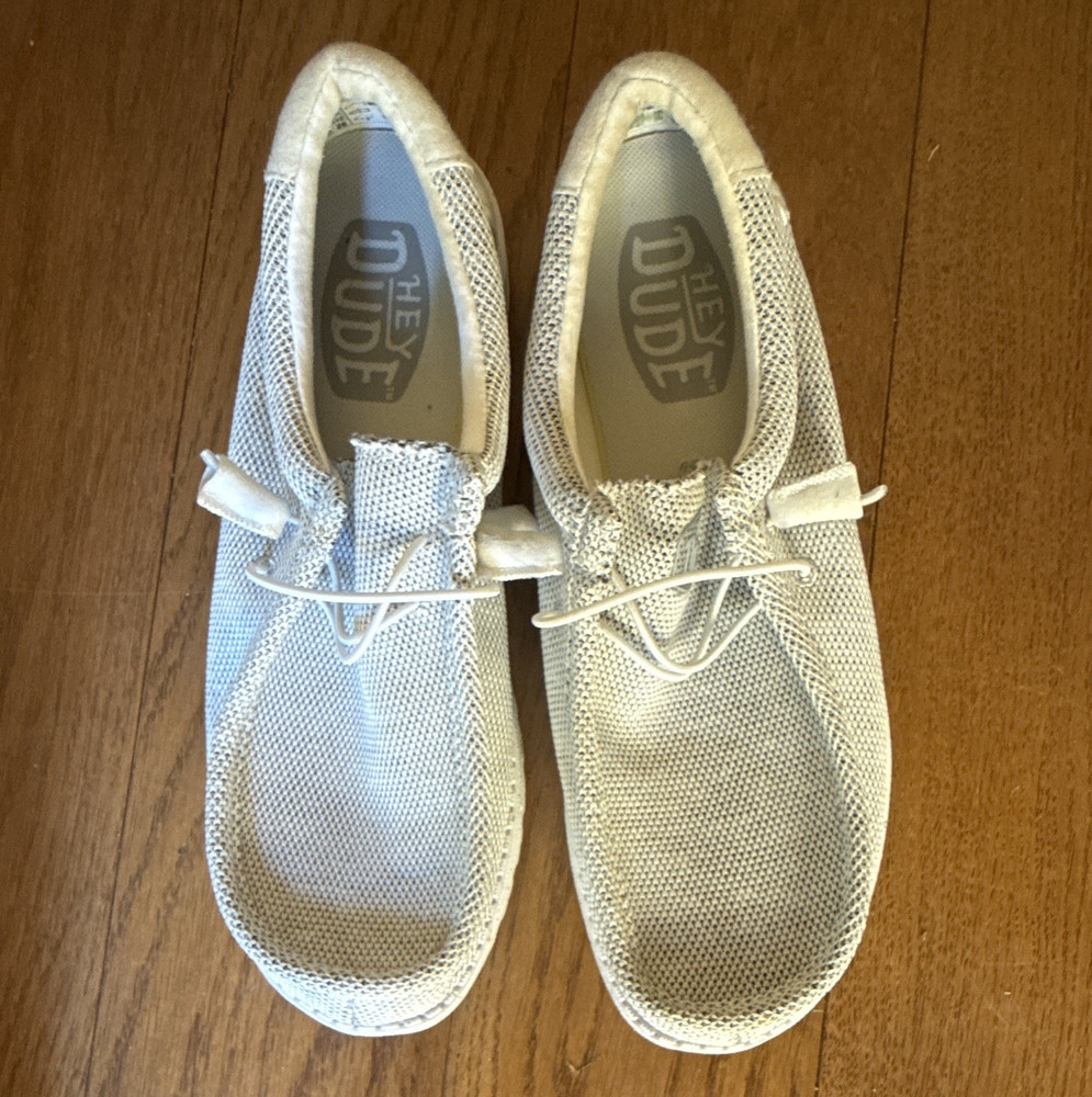 Hey Dude Men’s Loafer Shoes White Lace-Up Textile Upper Round Toe Size 12