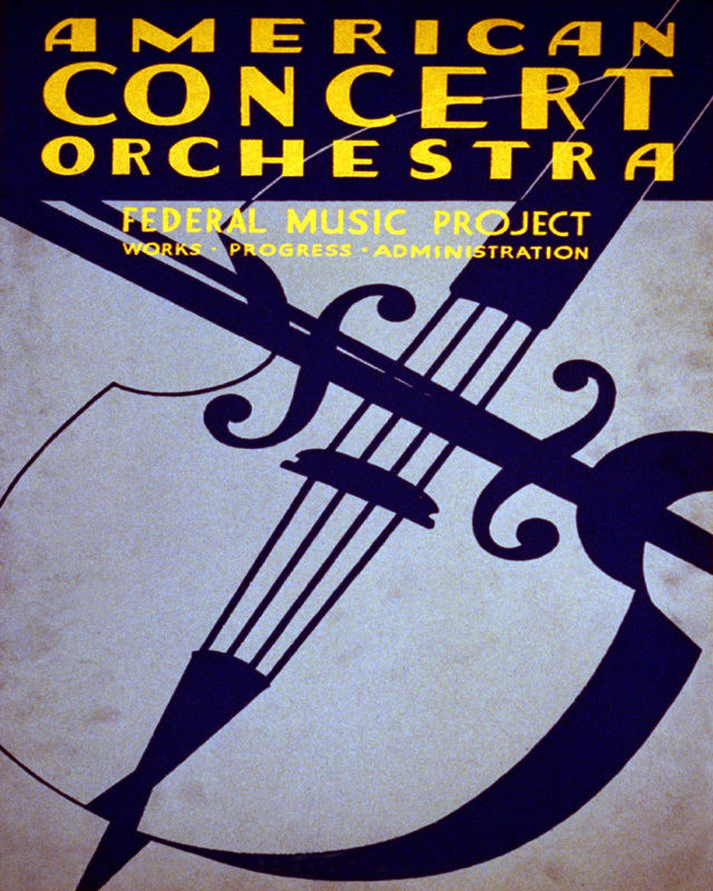 POSTER AMERICAN CONCERT ORCHESTRA MUSIC PROJECT CELLO VINTAGE REPRO FREE S/H