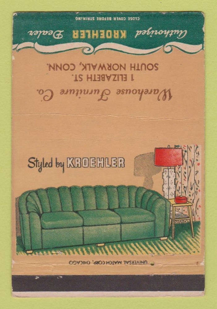 Matchbook Cover - Kroehler Furniture South Norwalk CT 40 Strike