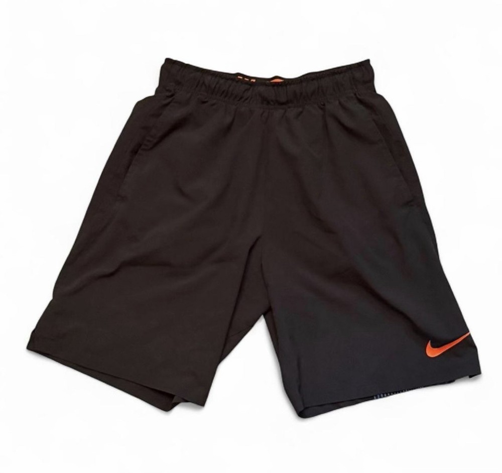 Nike Dri Fit Athletic Shorts Mens Small Black Orange Swoosh