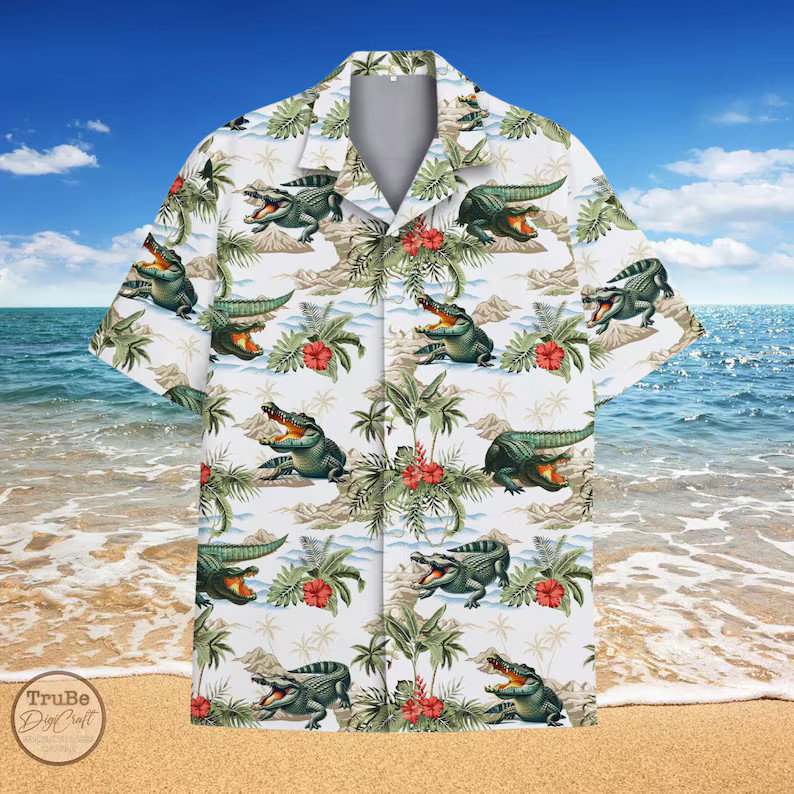 Alligator Hawaii Shirt Tropical Summer Beach Vacation Men's