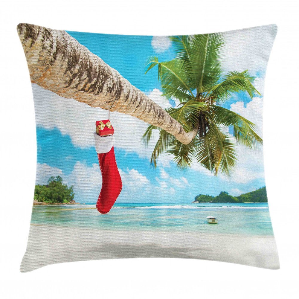 Christmas Beach-Themed 18-Inch Square Throw Pillow Cushion Cover