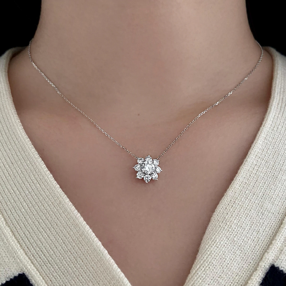 Round Cut Diamond Necklace Pendant 1.00 Ct IGI Lab Grown 18 Inch 14k White Gold