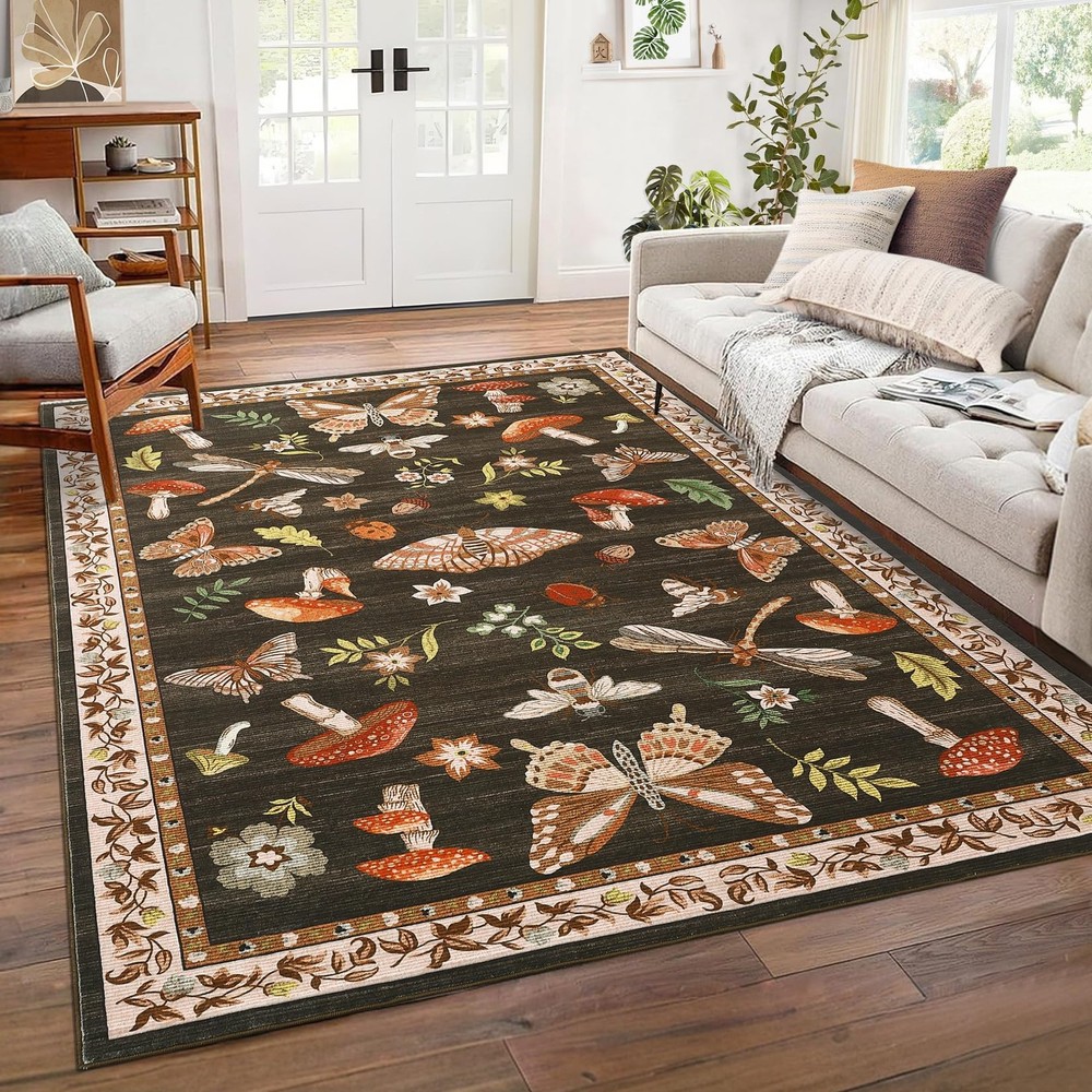 Washable Rug 5x7 Area Rugs for Living Room, Insect Print Rug for Bedroom, Non...