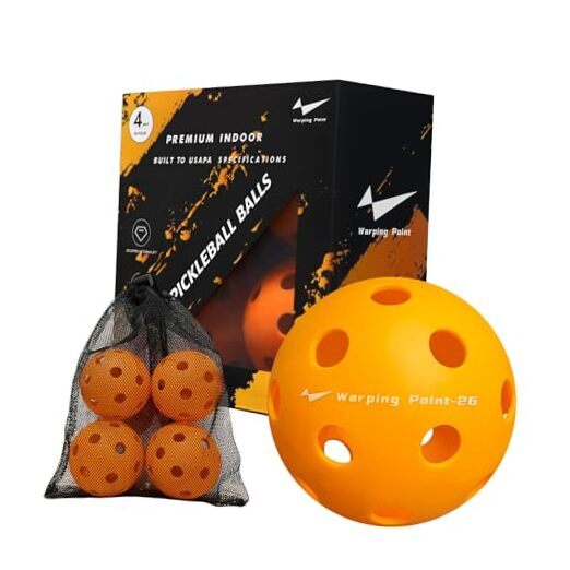 Indoor Pickleball Balls | 26 Holes | 4 Pack, 12 Pack | Indoor - Orange - 4 Pack