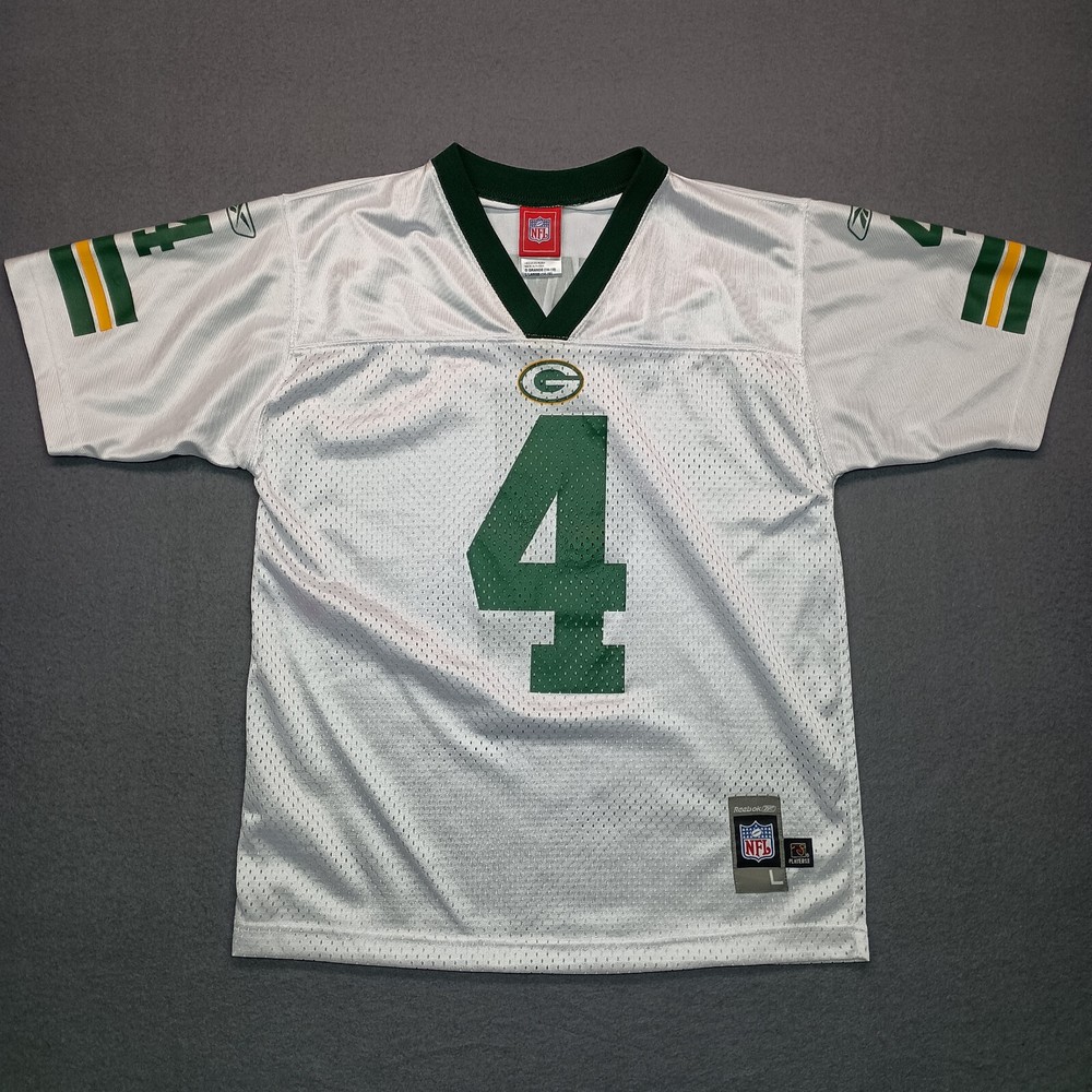 VTG Reebok Brett Favre Jersey Youth Large 14-16 White Green Bay Packers #4 NFL