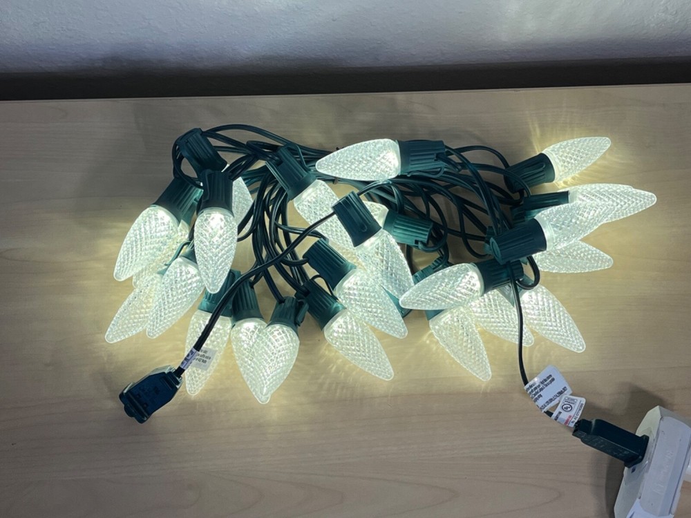 C9 Christmas Lights - Faceted Warm White LED String Light Set - 25 Count - 25ft