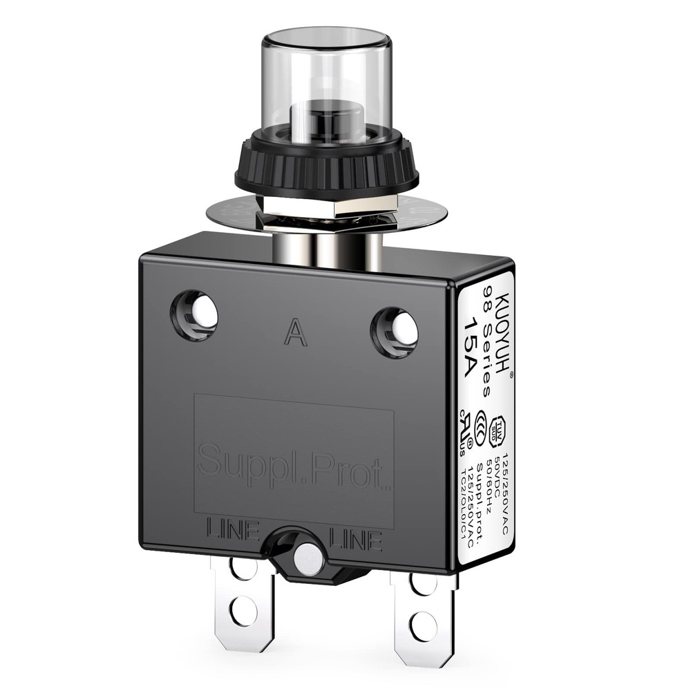 Thermal Circuit Breaker, DIYhz 15 Amp 32V DC 125/250VAC 50/60Hz Push Button M...