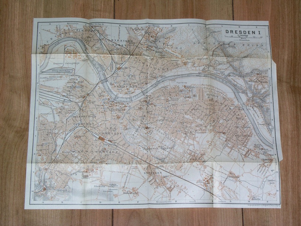 1925 Original Antique Map Of City Of Dresden / Saxony Sachsen / Germany