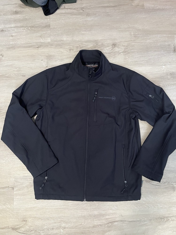 FREE COUNTRY Jacket Mens Medium Black Softshell Full Zip Pockets Outdoor