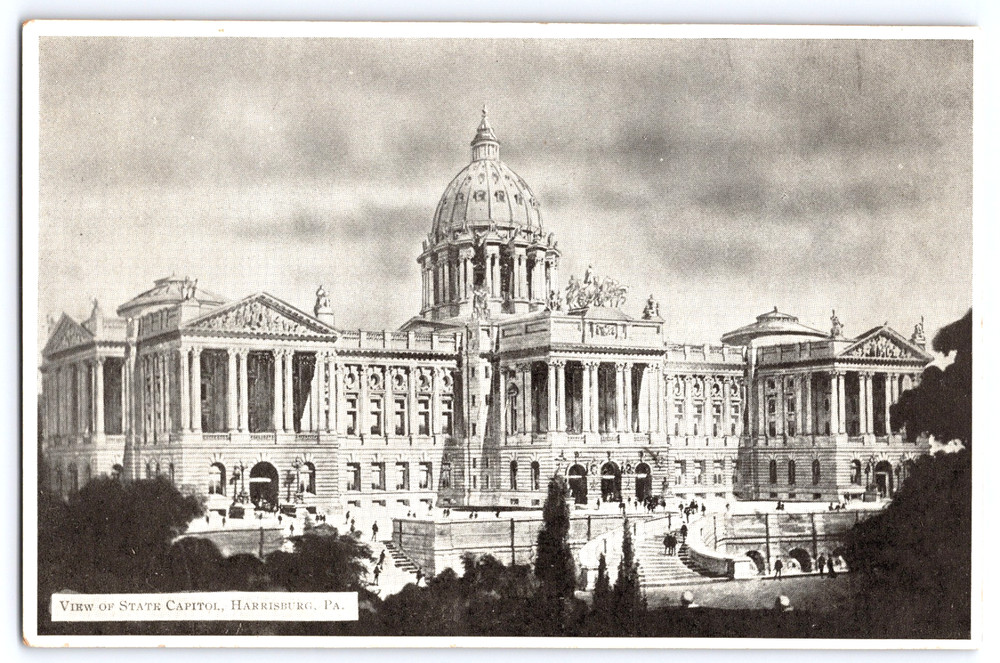 Harrisburg Pennsylvania PA State Capitol Building People Vintage Postcard