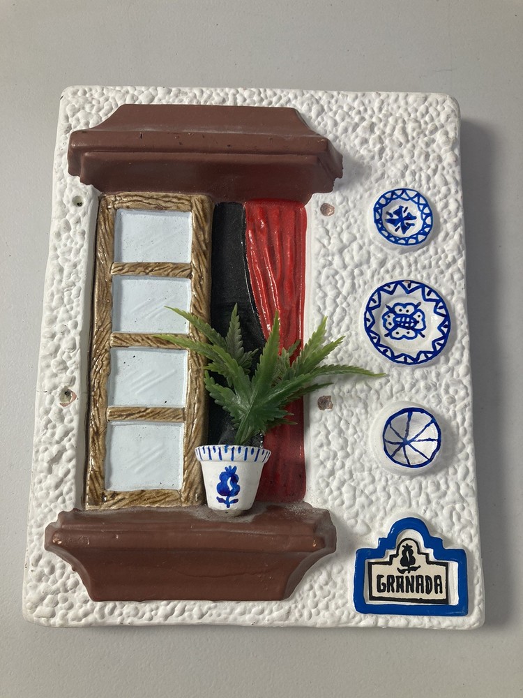 Terra Cotta Stucco Hand Painted Tile Wall  Window Flower Pot Plates Granada