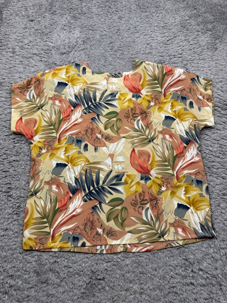 Che Studio Top Women Large Pastel Floral Tropic Hawaiian Beachy Blouse Vtg USA