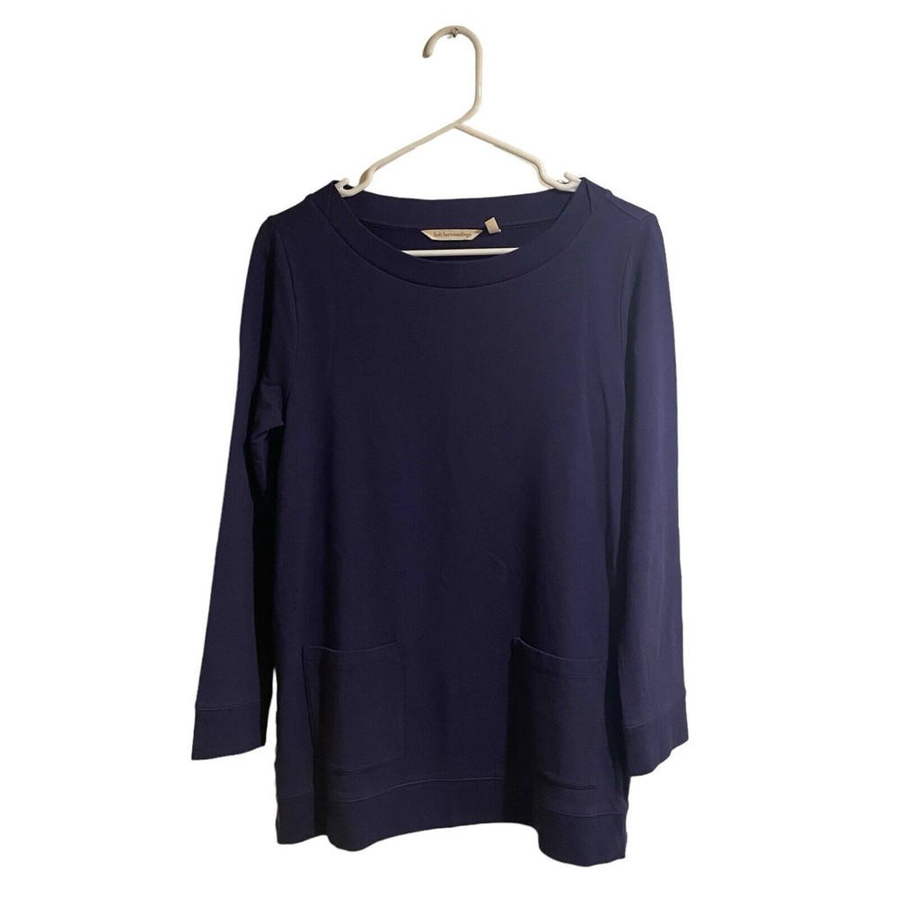Soft Surroundings Tunic Top Size Navy Blue Front Pockets Snap Buttons Women’s