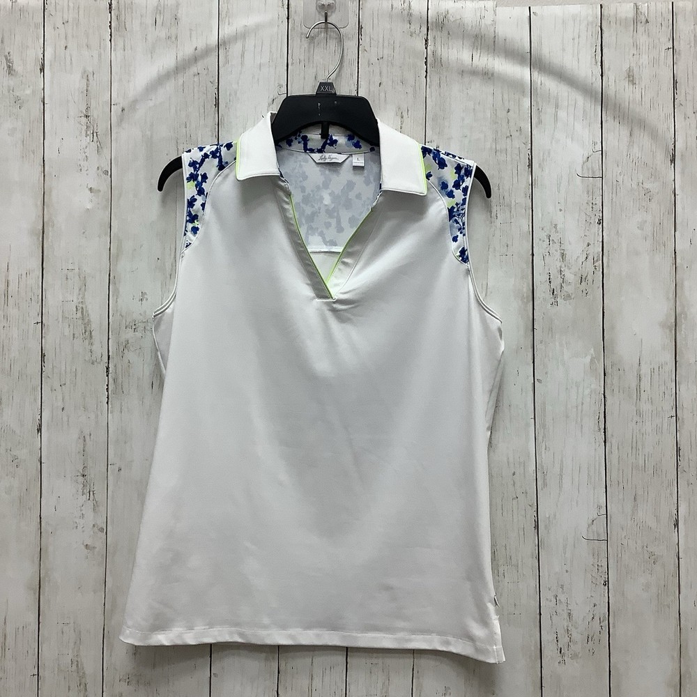 Lady Hagen Women's Large Sleeveless White Golf Polo with Blue Floral Trim