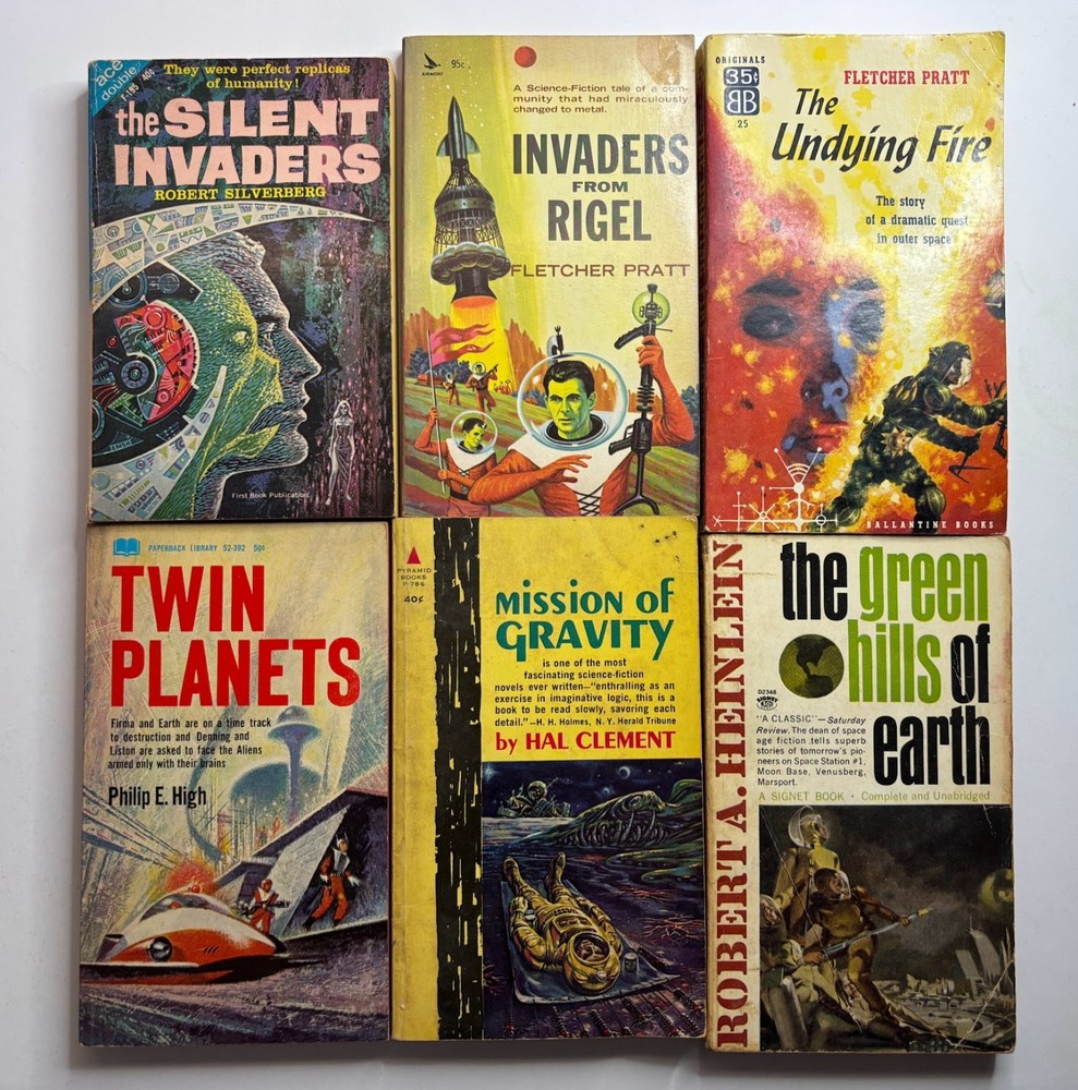 lot of 6 sci-fi vintage paperbacks (1950s-60s) Silverberg, Pratt, Heinlein, High