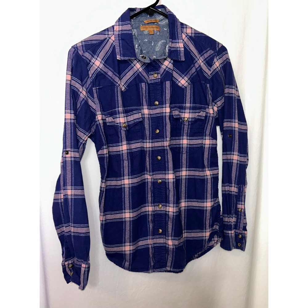 Jachs Girlfriend Womens Small Plaid Western Shirt Long Sleeve Snap Button Up