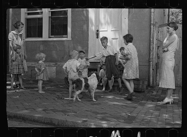 Photo:Georgetown Washington DC 1935 Children Playing on Sidewalk with Dog
