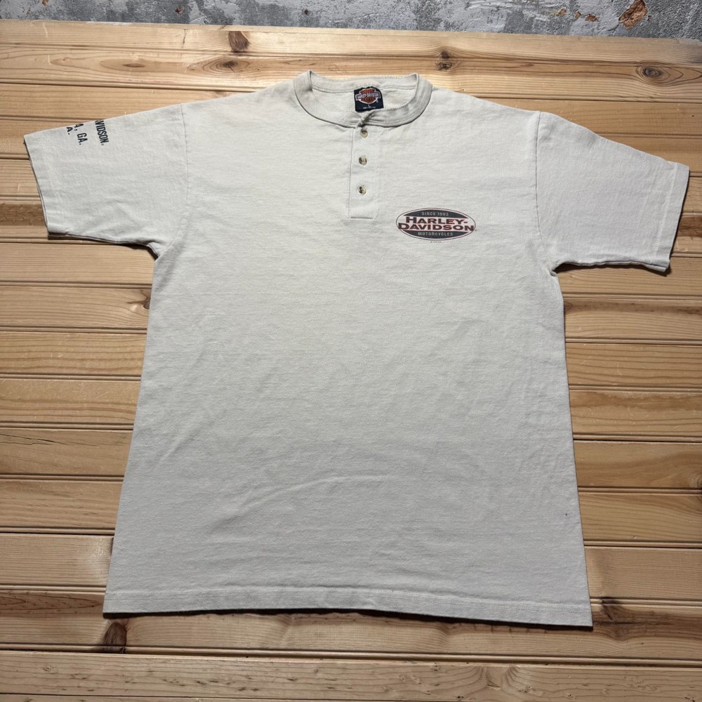 Vintage 1998 Harley-Davidson Atlanta Georgia USA Biker Henley T-Shirt Size Large