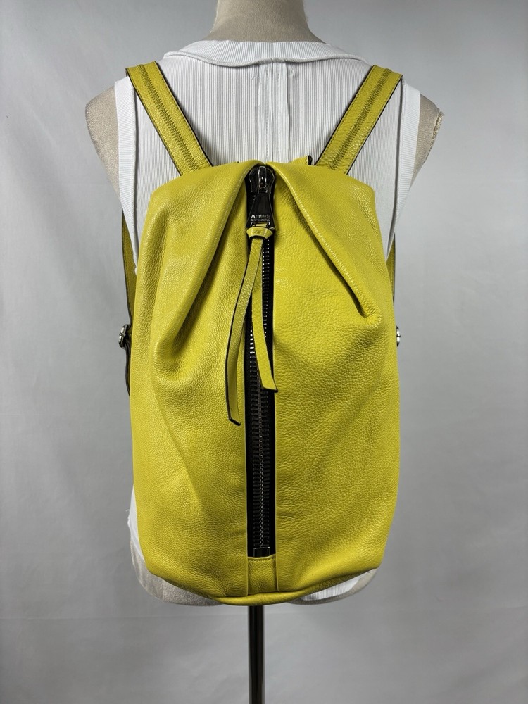 Aimee Kestenberg Yellow Leather Tabitha Backpack with Exposed Zipper and Multiple Pockets