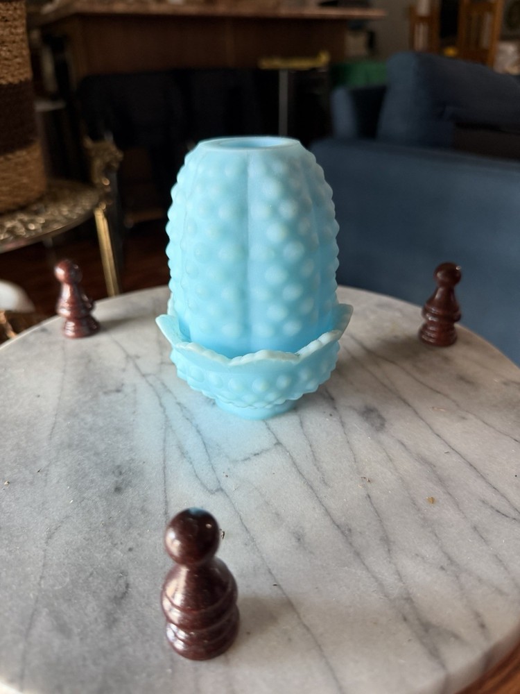 Fenton Satin Blue Hobnail Fairy Lamp