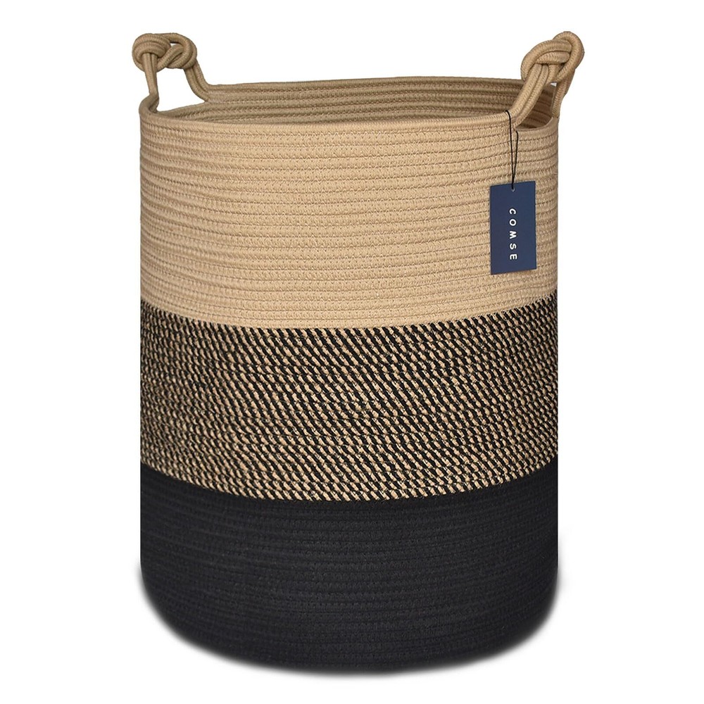 COMSE Extra Large Blanket Basket, High Storage Basket, Tall Rope Laundry Bask...