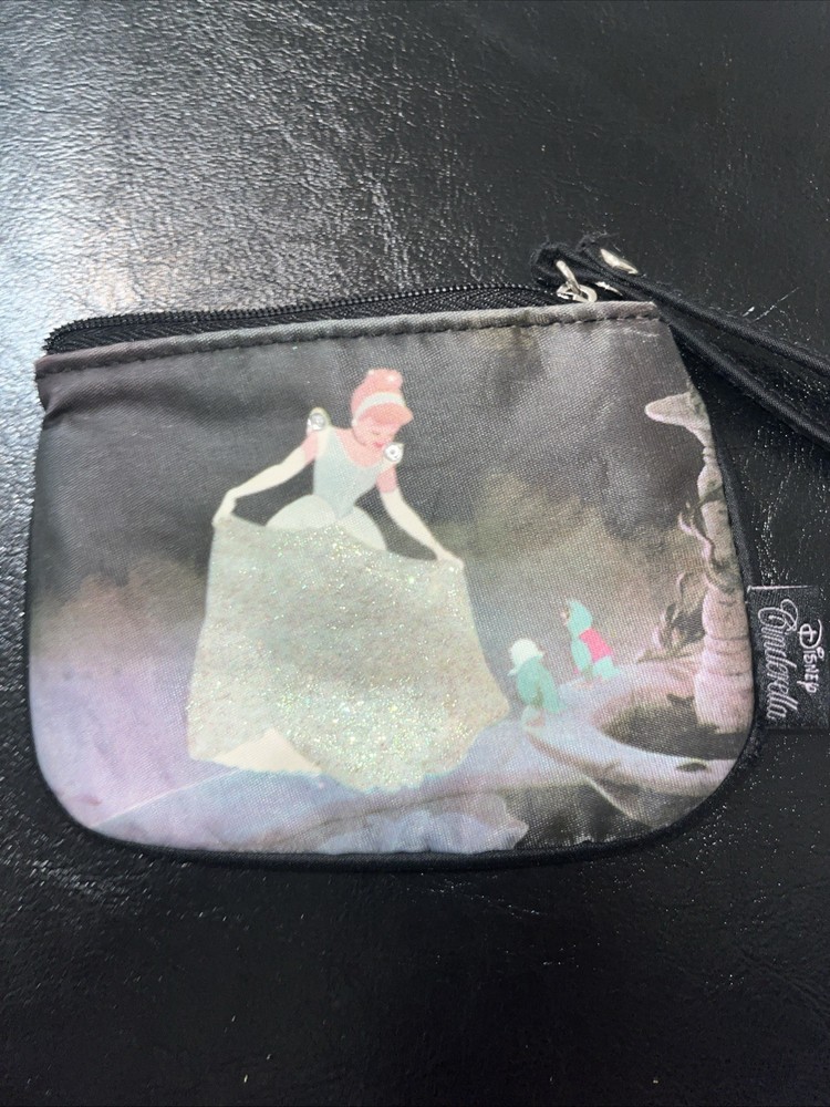 Genuine Disney Princess Cinderella Coin Purse Mini Pouch Bag Zip Close Strap