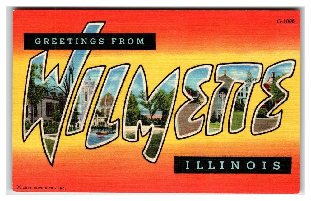 Greetings From Wilmette Illinois Large Letter Linen Postcard Curt Teich G-1006