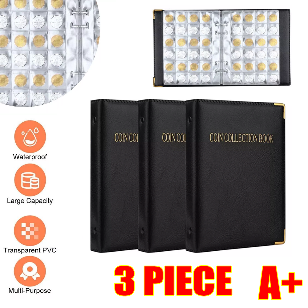 3 Pack 480-Coin Storage Book High-Capacity Collection Album Money Holder